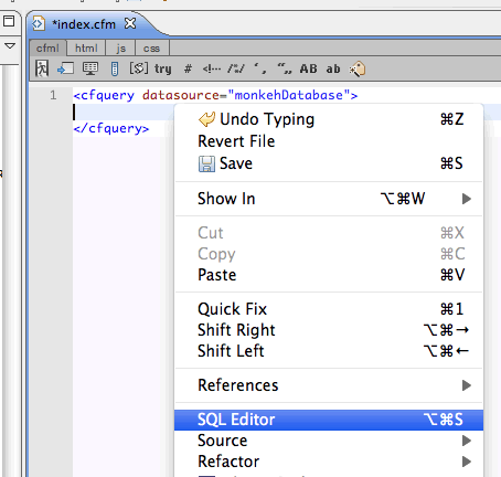 SQL Editor Context Menu