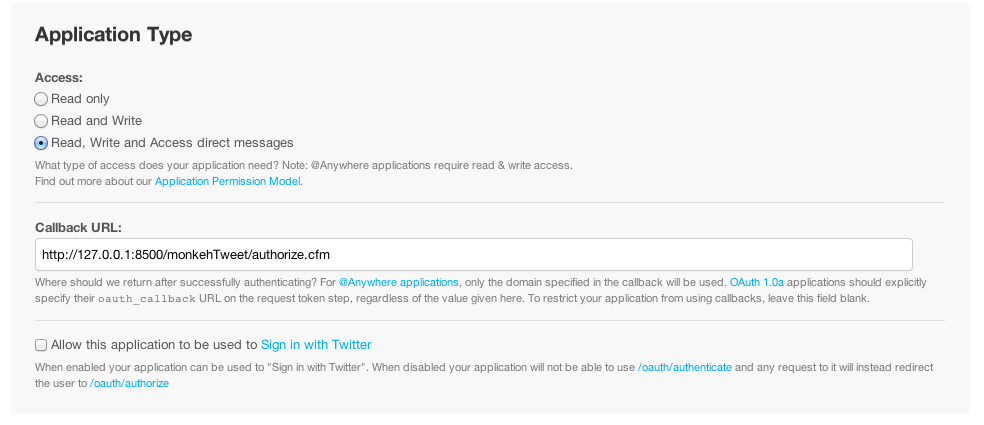 Twitter Application Callback URL