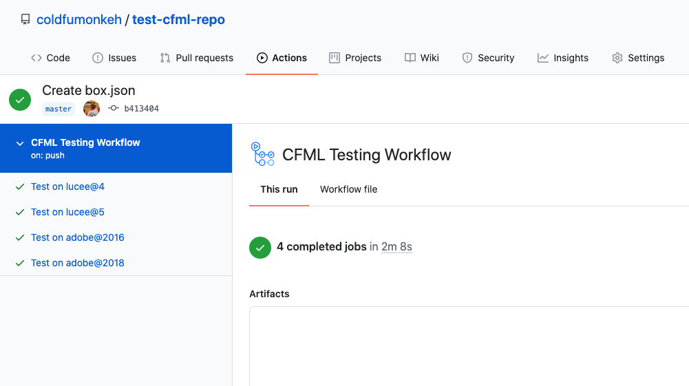 The CFML Testing Workflow in action